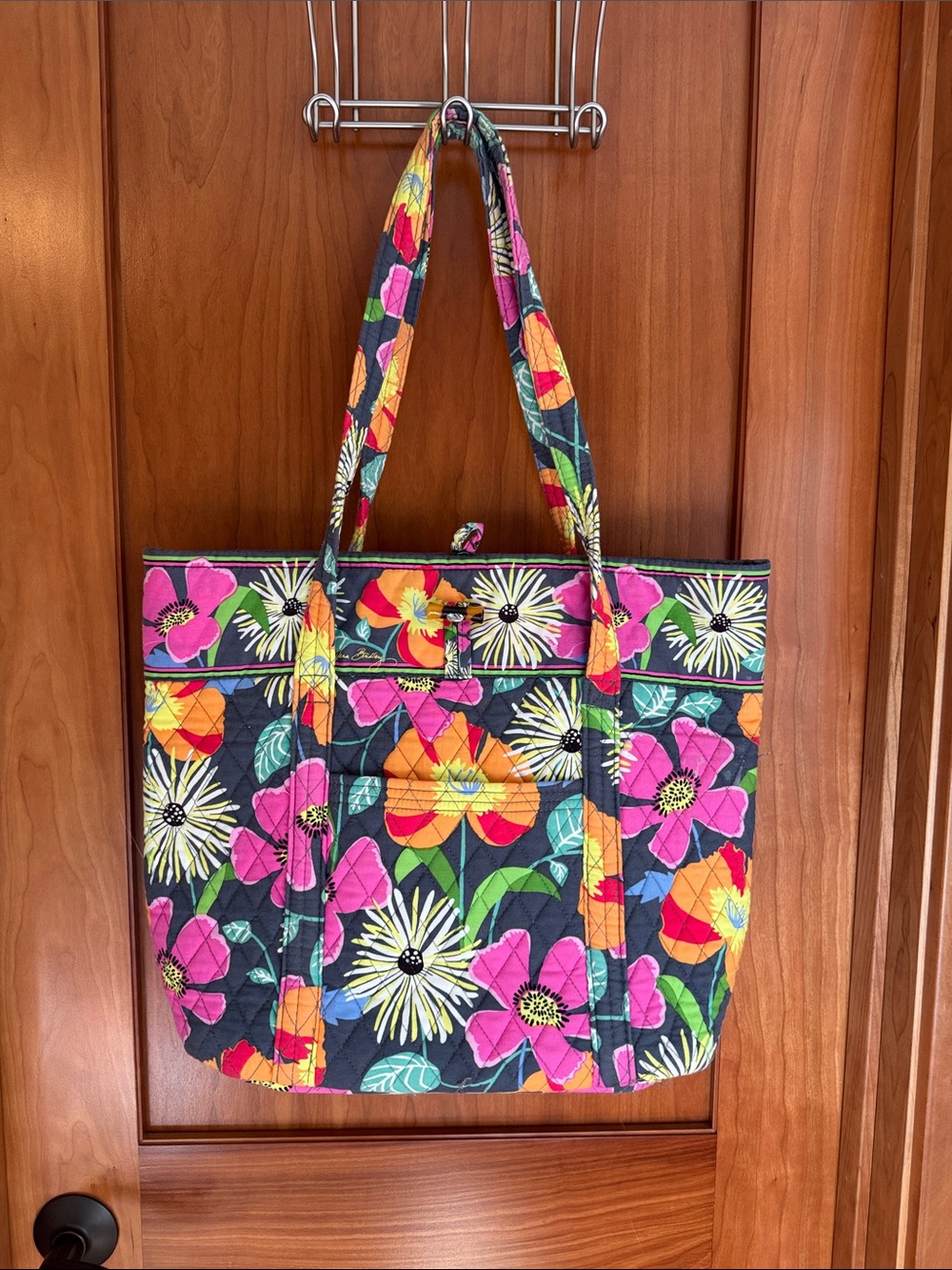 Vera Bradley Quilted Floral Tote in Pink, Orange, Yellow, Green and Blue